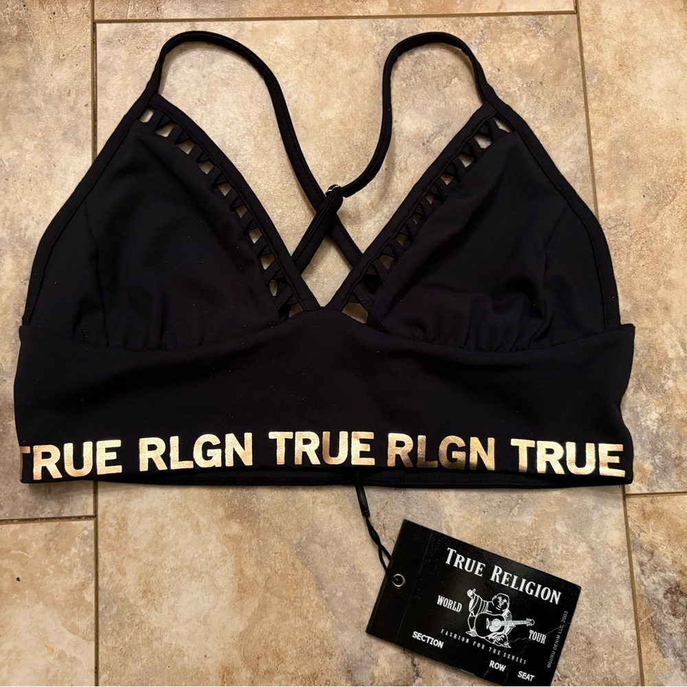 NWT True Religion Black Crossed Bralette Women’s Medium - Picture 4 of 9